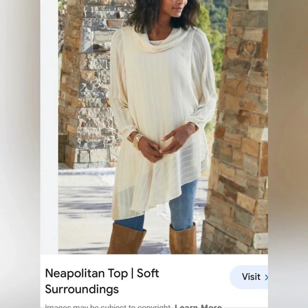 SOFT SURROUNDINGS tunic women L,cream layered silky chiffon ,boho,cottagecore,